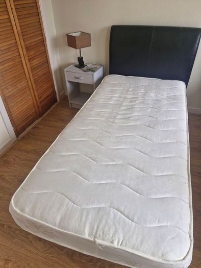single bed base, mattress and headboard
