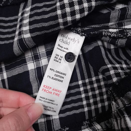 Nobody's Child Black White Plaid Checkered Ruffle High Neck Long Sleeve Mini Dress 10UK/38EU