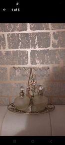 pretty tray and 2 perfume decanters