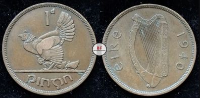 [#2311] - Ireland 1940 | Irish 1d | Irish One Penny | Hen and Chicks | KM.11