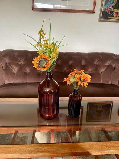 Vintage Amber Ribbed Glass Apothecary Bottle Farmhouse Decor & Medicine or Poison Bottle