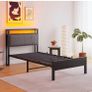 single LED Lights,Metal Upholstered Platform Bed Frame with Charging Station Image 5