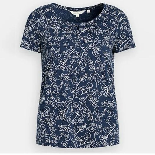 BNWT Seasalt Cornwall Navy Blue White Botanical Leaf Appletree T-Shirt Top