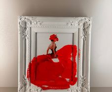 Neon Pink Dress Framed Painting, White Ornate Frame