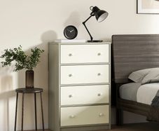 Chest of Drawers, Dresser with 4 Fabric Drawers - White and Grey