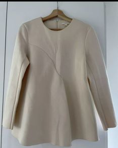 COS Ivory White Long-Sleeve Tunic Top Size Small.