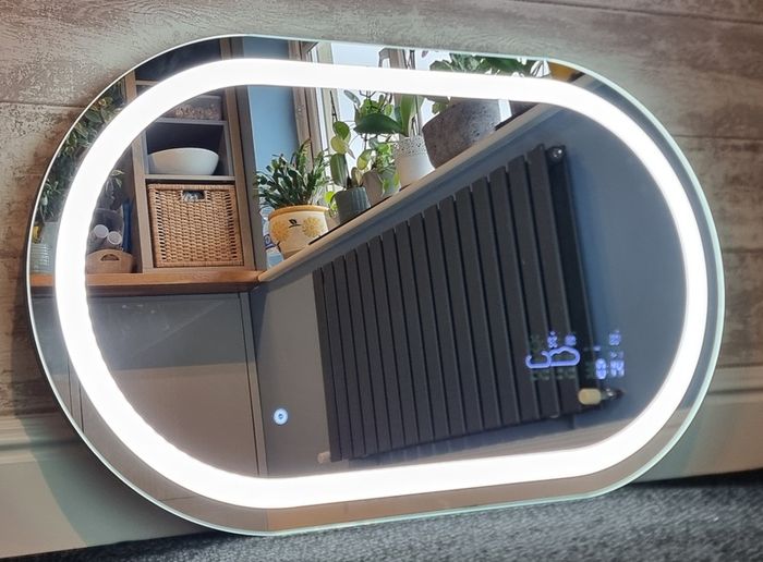 LED Bathroom Mirror 100x60cm Wi Fi Weather Station Clock Temperature Bright Light Makeup Cosmetic Vanity Dual LED