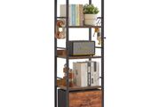 5-Tier Industrial bookshelf with Fabric Cloth drawers, Free Standing Shelf for Living Room, Bedroom, Kitchen,Office,Steel Frame, Rustic Brown