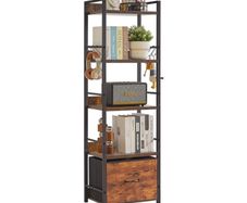 5-Tier Industrial bookshelf with Fabric Cloth drawers, Free Standing Shelf for Living Room, Bedroom, Kitchen,Office,Steel Frame, Rustic Brown