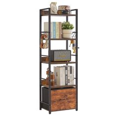 5-Tier Industrial bookshelf with Fabric Cloth drawers, Free Standing Shelf for Living Room, Bedroom, Kitchen,Office,Steel Frame, Rustic Brown