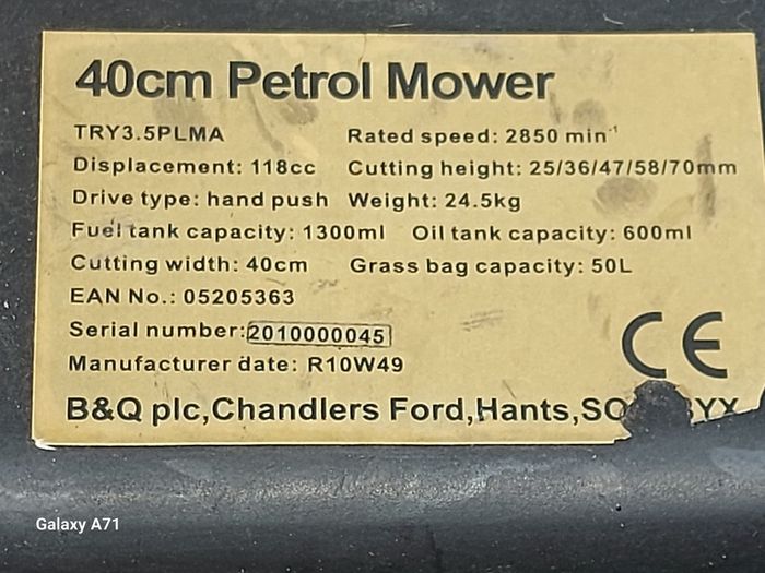 40cm Petrol Mower,TRY 3.5 LMA, in very good cosmetic condition, not tested
