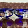 Vintage 1950s Cobalt Blue Glass & Silver Chrome Double Table Basket Image 7