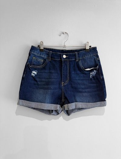 Pre Owned High-Waisted Distressed Denim Shorts