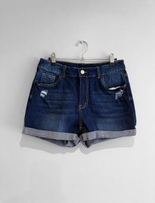 Pre Owned High-Waisted Distressed Denim Shorts