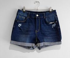 Pre Owned High-Waisted Distressed Denim Shorts