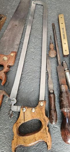 Wooden tool case with tools