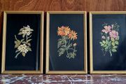 Mid-century trio of floral needlepoint embroidery