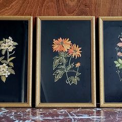 Mid-century trio of floral needlepoint embroidery