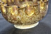 Antique Middle Eastern Brass Bowl with Engraved and punched decoration and pinched fluted rim, Middle Eastern in origin and probably 1930s or 40s in date. postage available or collection,