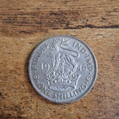 Great Britain UK 1946, One Shilling, George VI, English Crest, Silver Coin - free standard postage