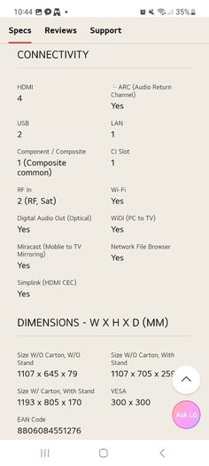 Lg 49" / 50" Smart TV Ultra HD 4k with Active HDR. Stand Inc.