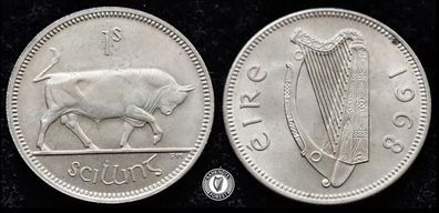 [#436] - Ireland 1968 | Irish 1s | One Shilling | Bull | KM.14a | UNC