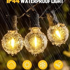 Outdoor Garden String Lights LED 150Ft G40 45M Mains Powered with Remote Control Dimmable Timer Outside Lighting Waterproof Shatterproof Bulb Hanging Fence for Gazebo Patio Pergola