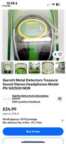 Garrett Metal Detectors Treasure Sound Stereo Headphones Model PN 1612500 NEW