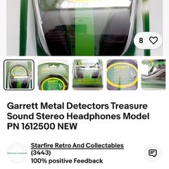 Garrett Metal Detectors Treasure Sound Stereo Headphones Model PN 1612500 NEW