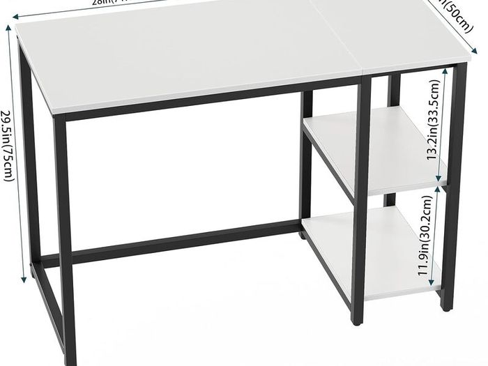 Computer Desk with 2-Tier Shelves 100cm Small Home Office Large Storage Space Sturdy Modern Gaming for Bedroom Study Writing Laptop Table White