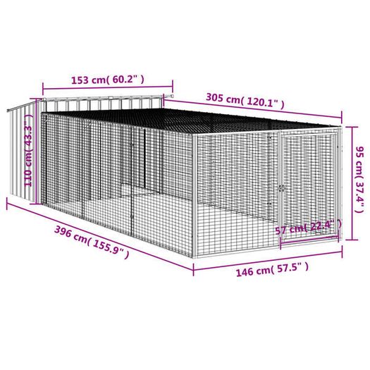Dog House with Run Anthracite 153x396x110
