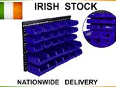 30pc Plastic Wall Mounted Storage Bin Kit Garage Workshop Shed Bins Rack Blue