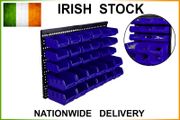 30pc Plastic Wall Mounted Storage Bin Kit Garage Workshop Shed Bins Rack Blue