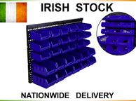 main image for ad 30pc Plastic Wall Mounted Storage Bin Kit Garage Workshop Shed Bins Rack Blue