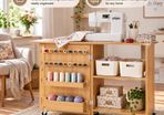 Folding Sewing Machine Table with Storage, 20 Thread Pegs & Wheels