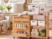 Folding Sewing Machine Table with Storage, 20 Thread Pegs & Wheels
