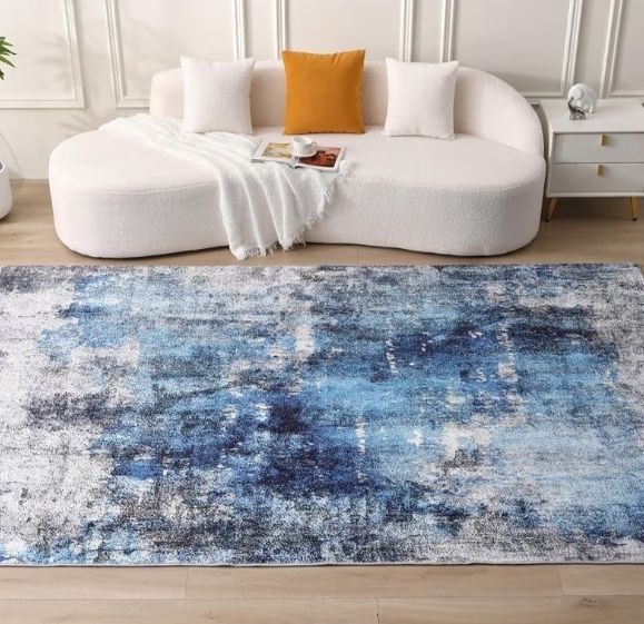 Ultra Soft, Short Pile Non-Slip Non-Shedding Abstract Carpet, Stain Resistant Faux Wool for Bedroom Dining Room (Blue 160x230CM