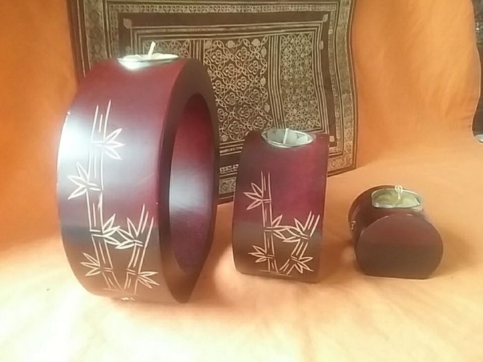 Set of Three Wooden Tea light holder