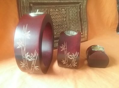 Set of Three Wooden Tea light holder