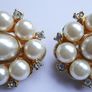 Vintage Large Oval Clip-On Earrings with Faux Pearls & Cut Crystal Image 2