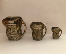 Vintage Set Of 3 Miniature Brass Toby Jugs Mugs