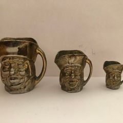 Vintage Set Of 3 Miniature Brass Toby Jugs Mugs