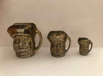 Vintage Set Of 3 Miniature Brass Toby Jugs Mugs