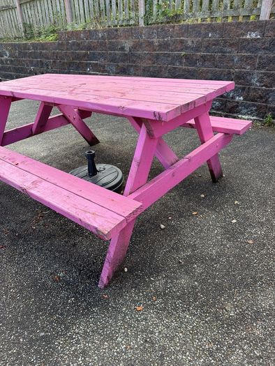 wooden picnic bench