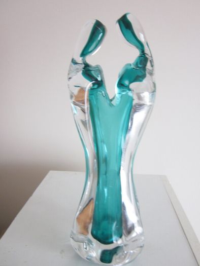 Murano Turquoise and Clear Glass Vase "The Lovers"