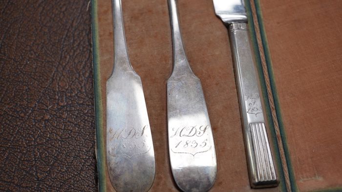 Antique Cased Travelling Silver Cutlery Set
