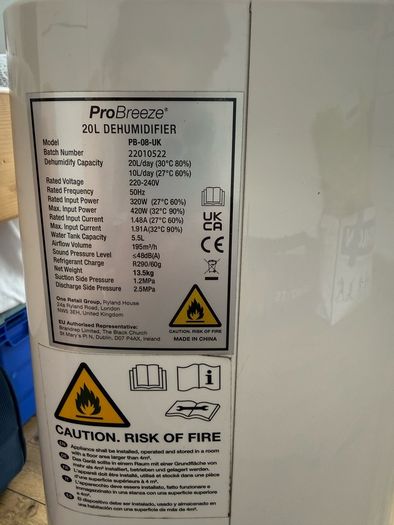 Pro Breeze Dehumidifier 20 L