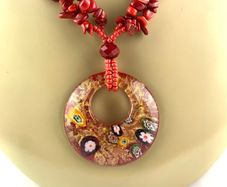 Vintage Red Coral Necklace with Murano glass pendant: Beaded  Necklace