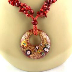 Vintage Red Coral Necklace with Murano glass pendant: Beaded  Necklace
