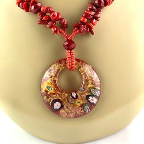 Vintage Red Coral Necklace with Murano glass pendant: Beaded  Necklace